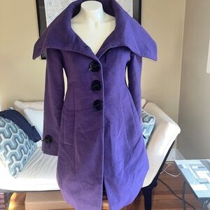 Karen Millen Purple Cape Collar Large Button Wool Cashmere Blend Coat **READ**